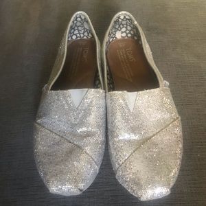 Toms Silver Glitter Sparkle Slip On Shoes Size 6